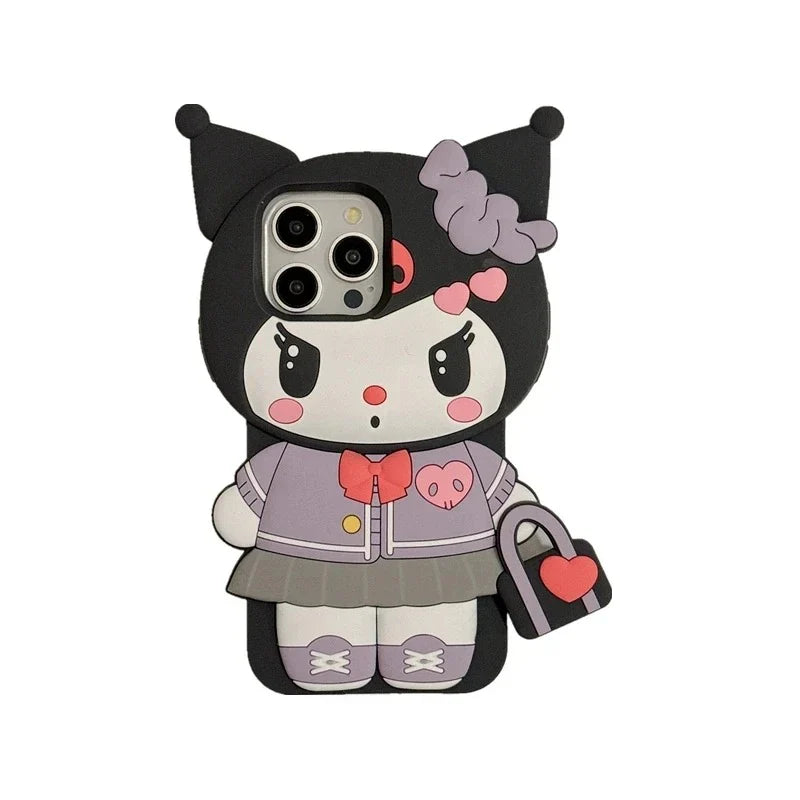3D Hello Kitty and Kuromi iPhone Case Soft Silicone Kawaii Cover
