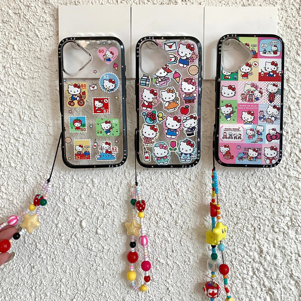 Hello Kitty iPhone Case with Beaded Strap Cute Kawaii Soft Silicone