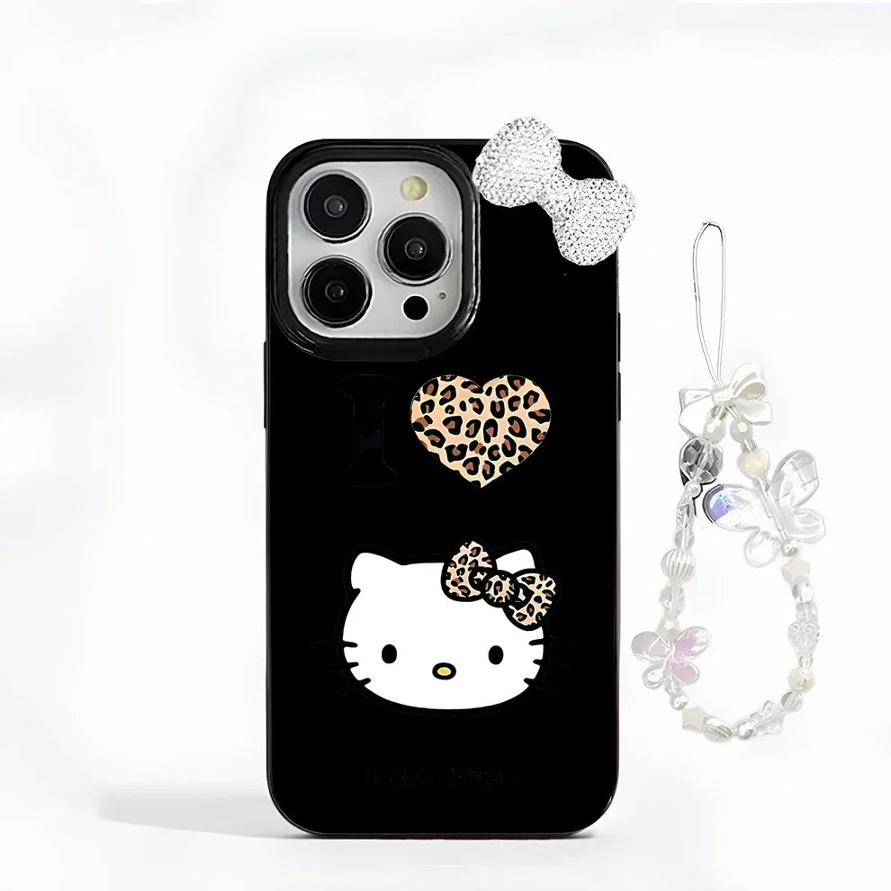 Hello Kitty iPhone Case with Heart Print and Beaded Charm Soft Silicone