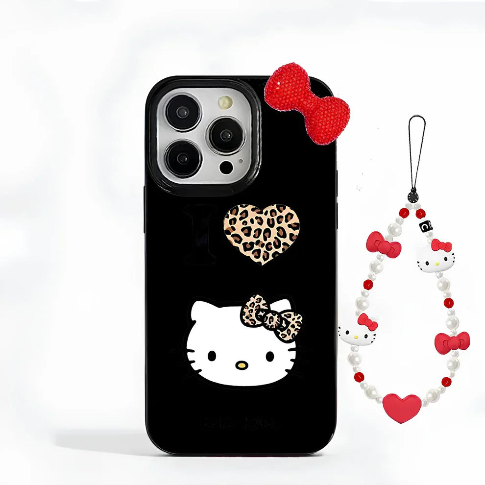 Hello Kitty iPhone Case with Heart Print and Beaded Charm Soft Silicone