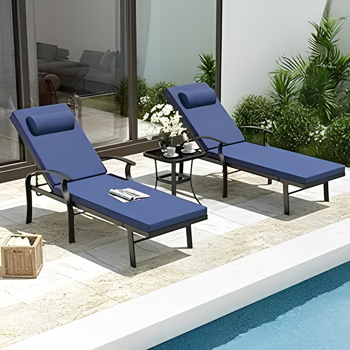 Chaise Lounge Outdoor Set with Table Adjustable Backrest