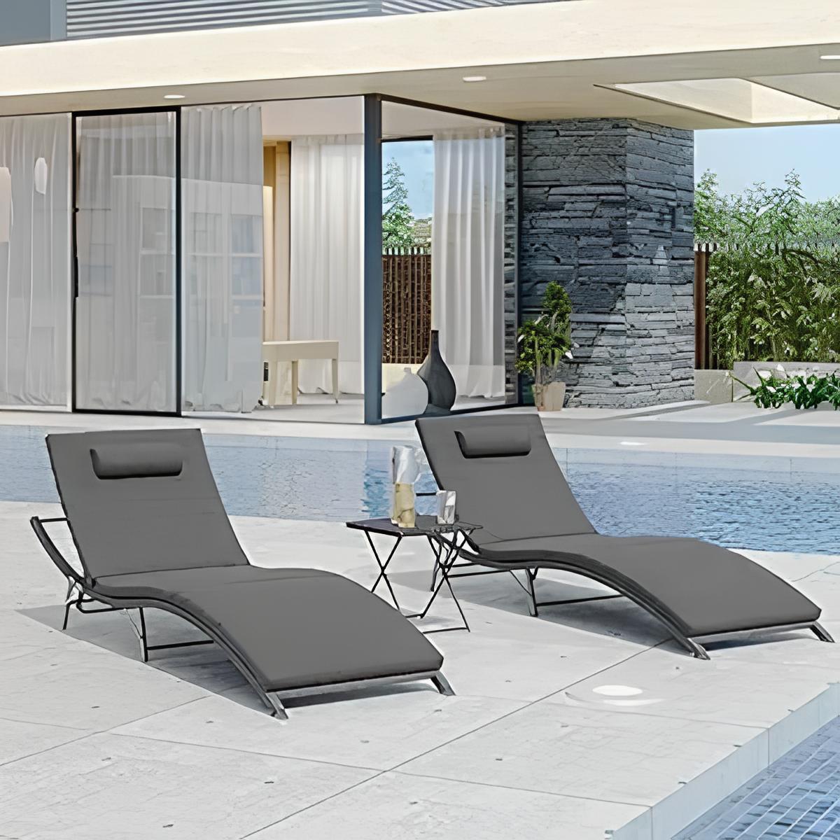 Chaise Lounge Outdoor Set with Table Adjustable Backrest
