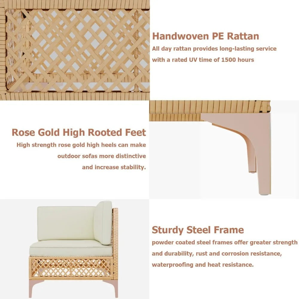 7 Piece Wicker Outdoor Patio Furniture Set with Cushions and Glass Table