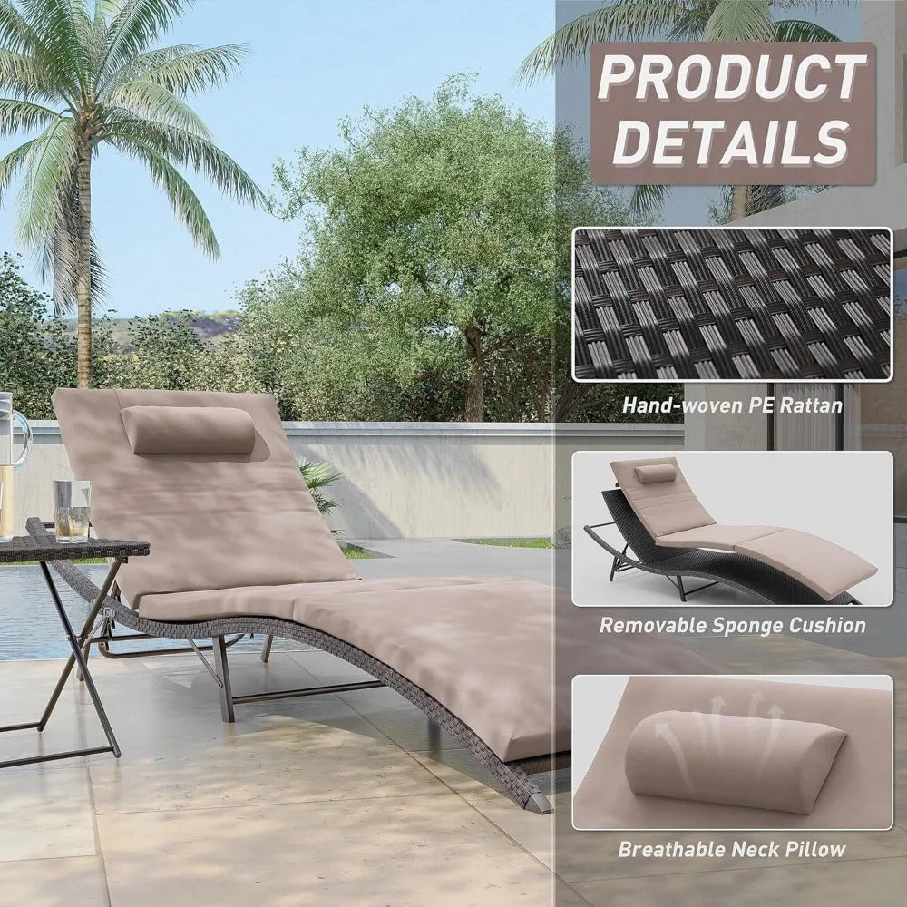 Chaise Lounge Outdoor Set with Table Adjustable Backrest