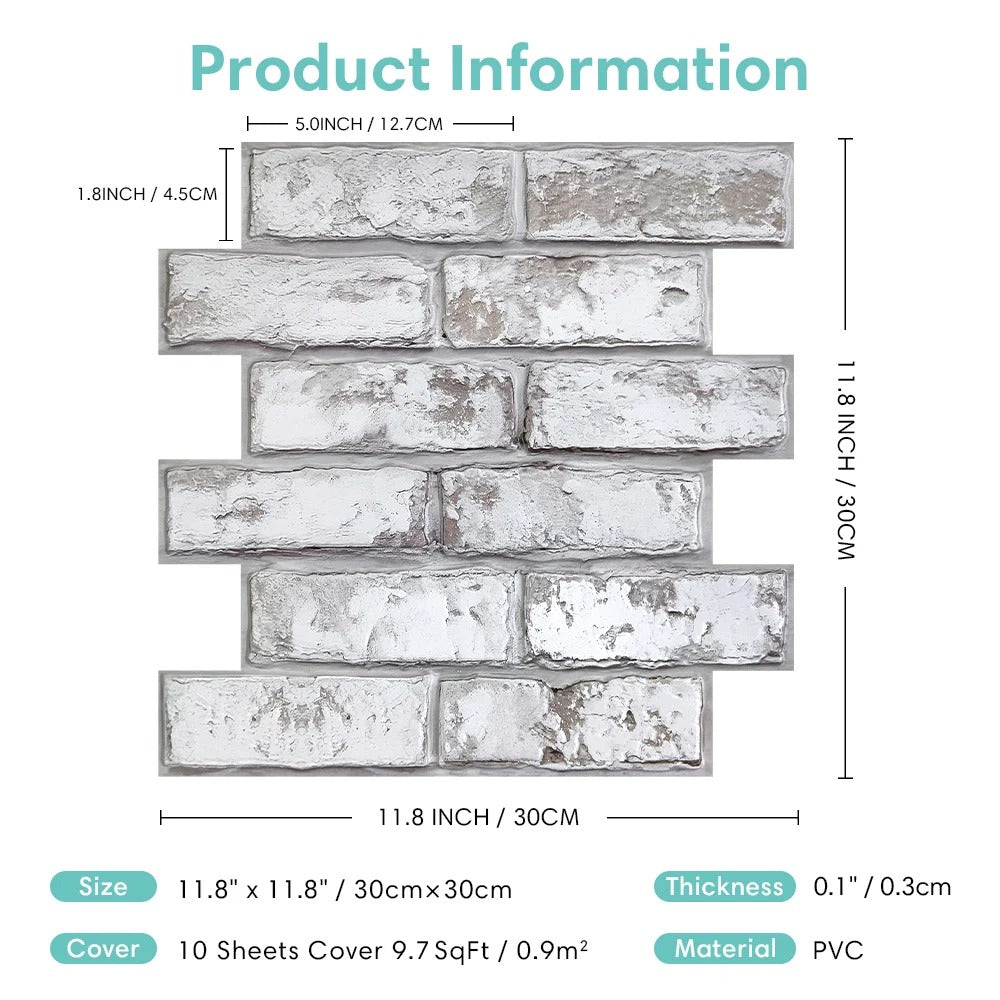 10 Pcs 3D Brick Wall Panels Peel and Stick for Home Decor