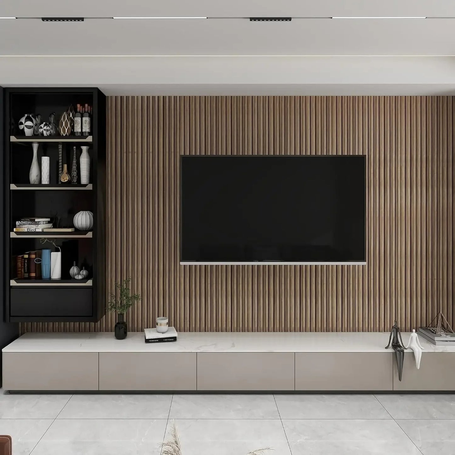 16PCS Fluted Wood Wall Panels for Interior Decor and TV Background