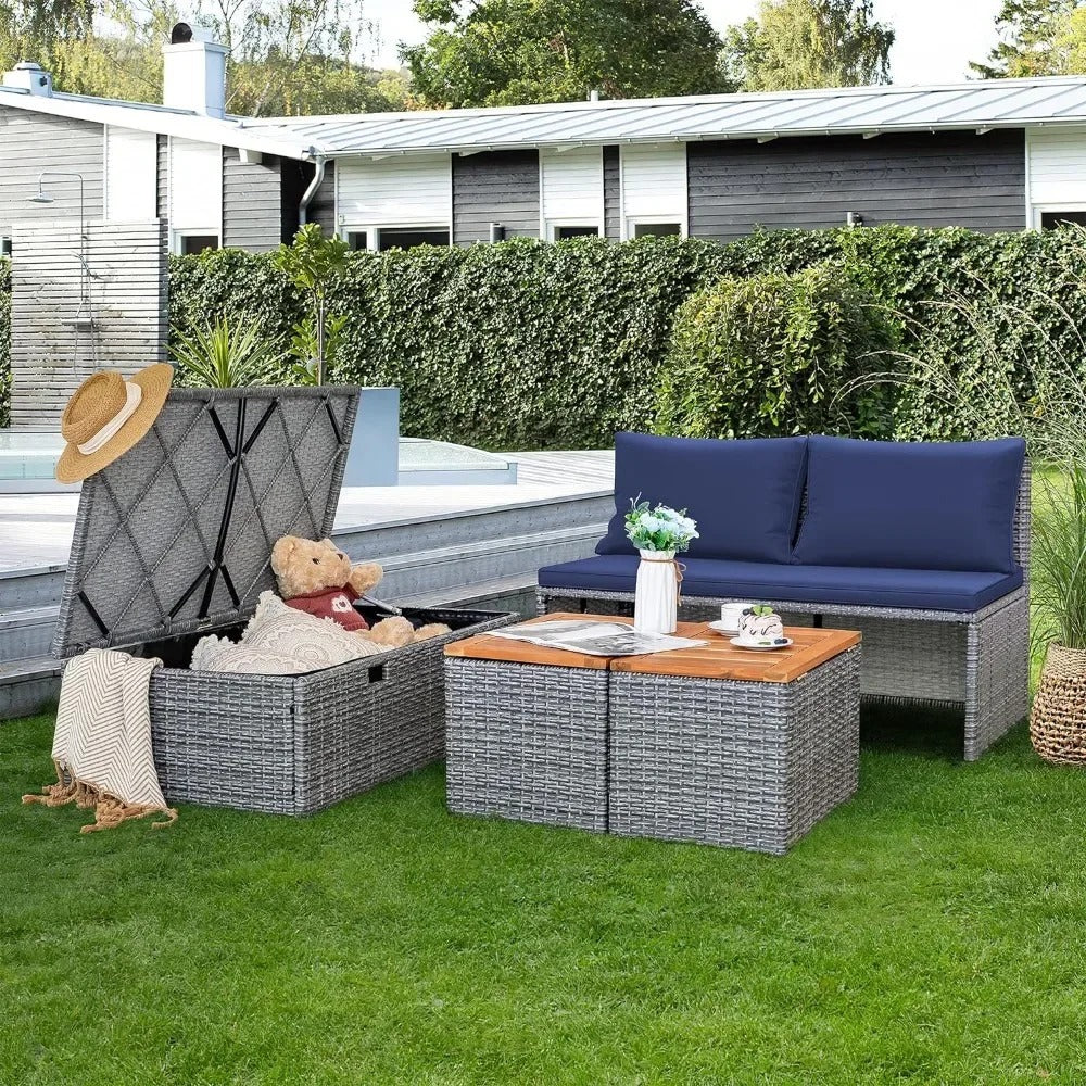 Wicker Outdoor Daybed with Storage and Side Tables