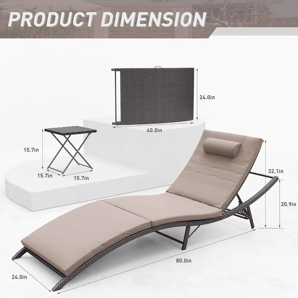 Chaise Lounge Outdoor Set with Table Adjustable Backrest