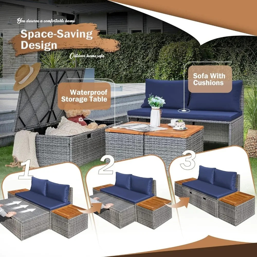 Wicker Outdoor Daybed with Storage and Side Tables