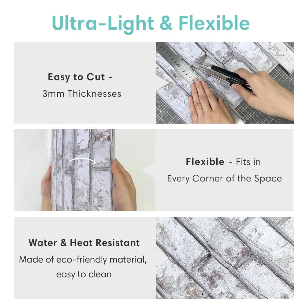 10 Pcs 3D Brick Wall Panels Peel and Stick for Home Decor