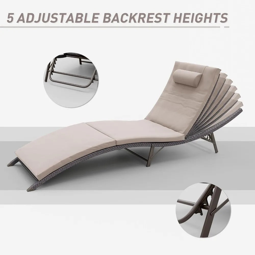 Chaise Lounge Outdoor Set with Table Adjustable Backrest