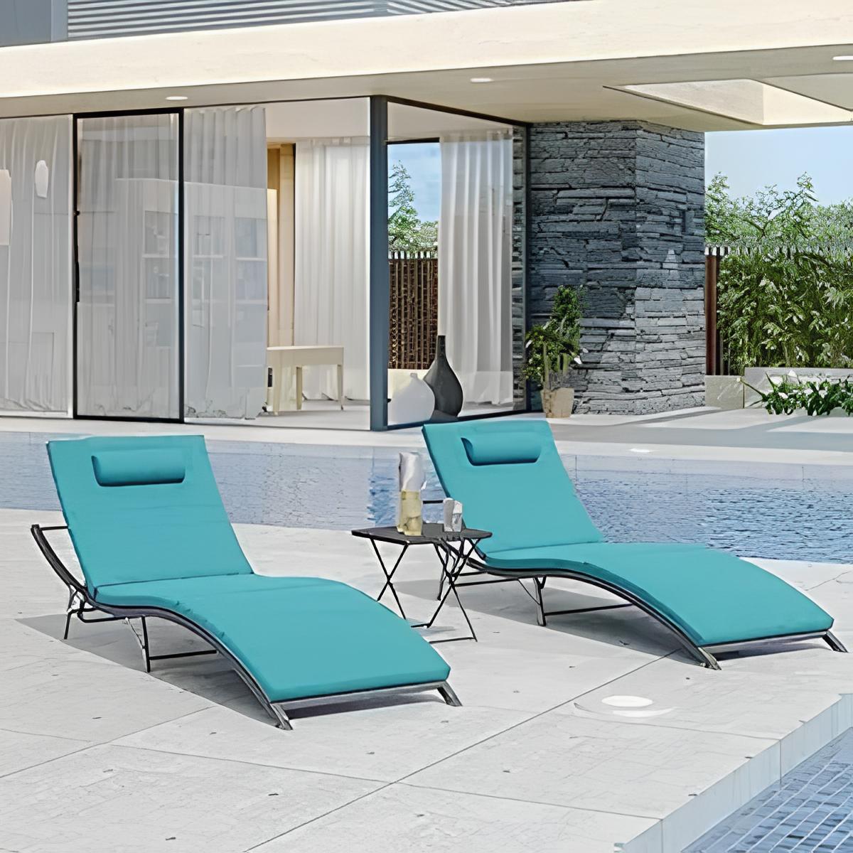 Chaise Lounge Outdoor Set with Table Adjustable Backrest
