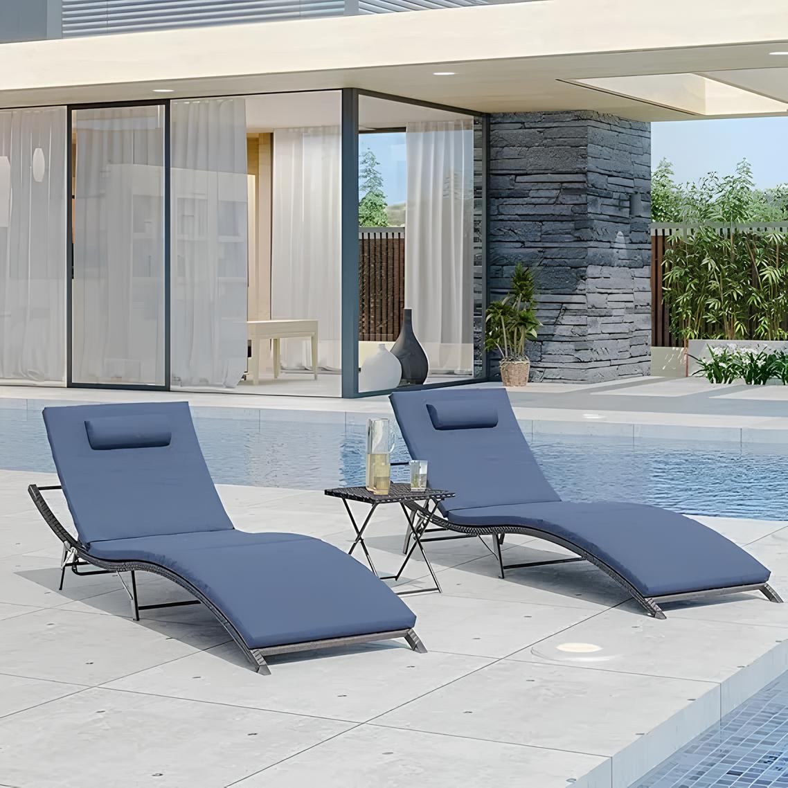 Chaise Lounge Outdoor Set with Table Adjustable Backrest