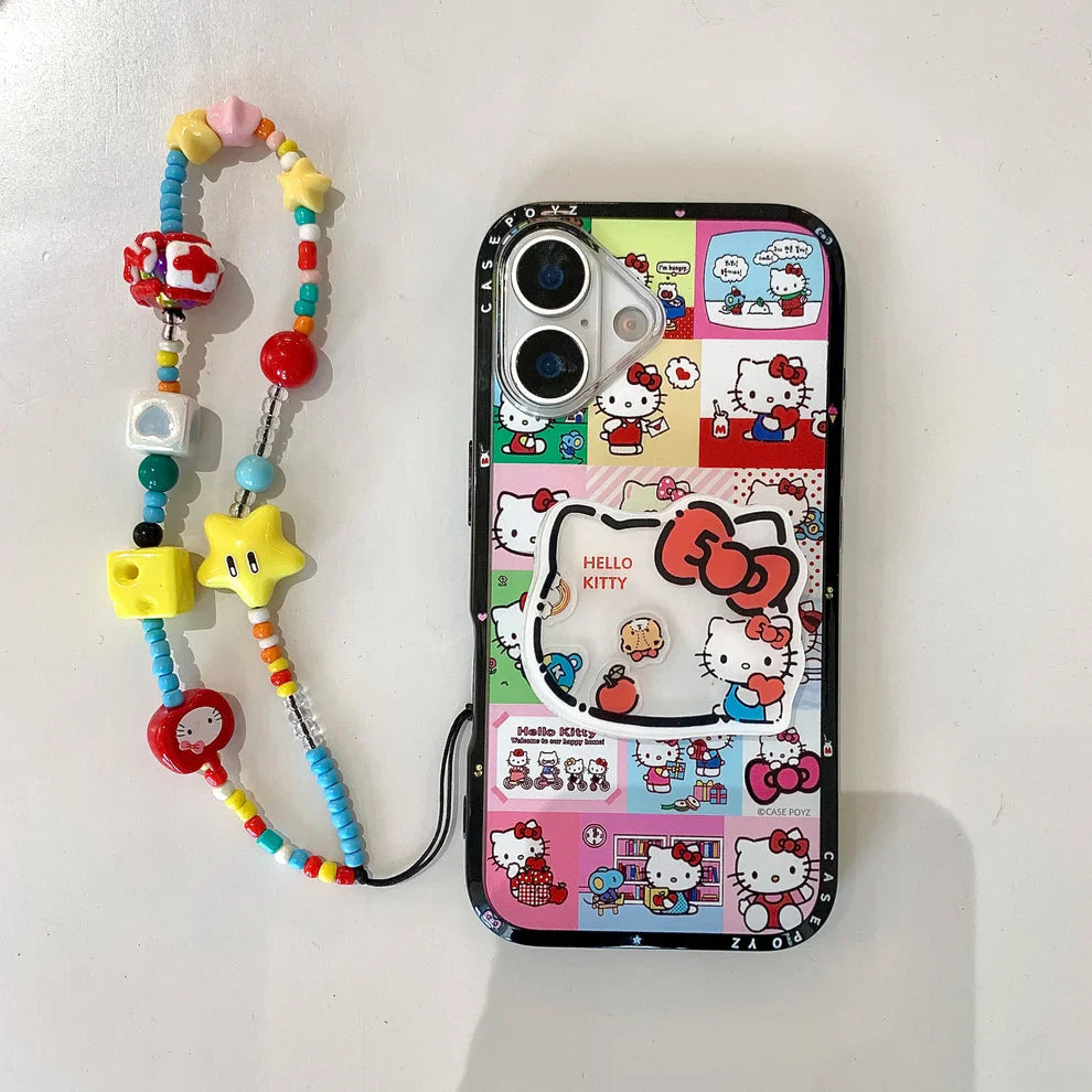 Hello Kitty iPhone Case with Beaded Strap Cute Kawaii Soft Silicone