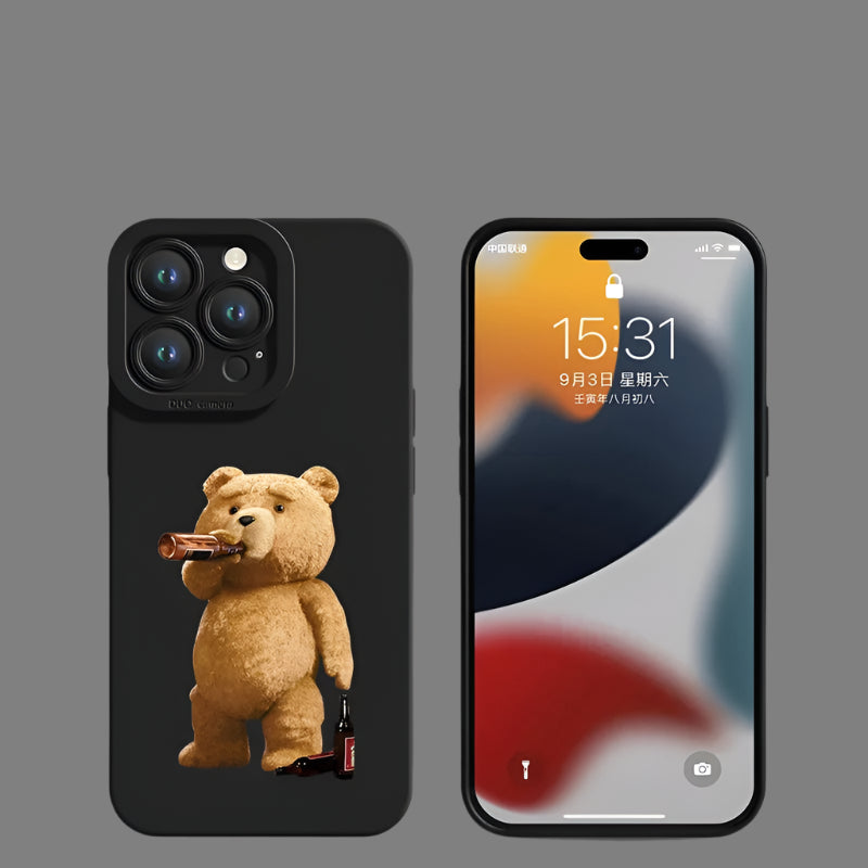 Couple Case Teddy Bear for iPhone Soft Silicone Cover (Black)