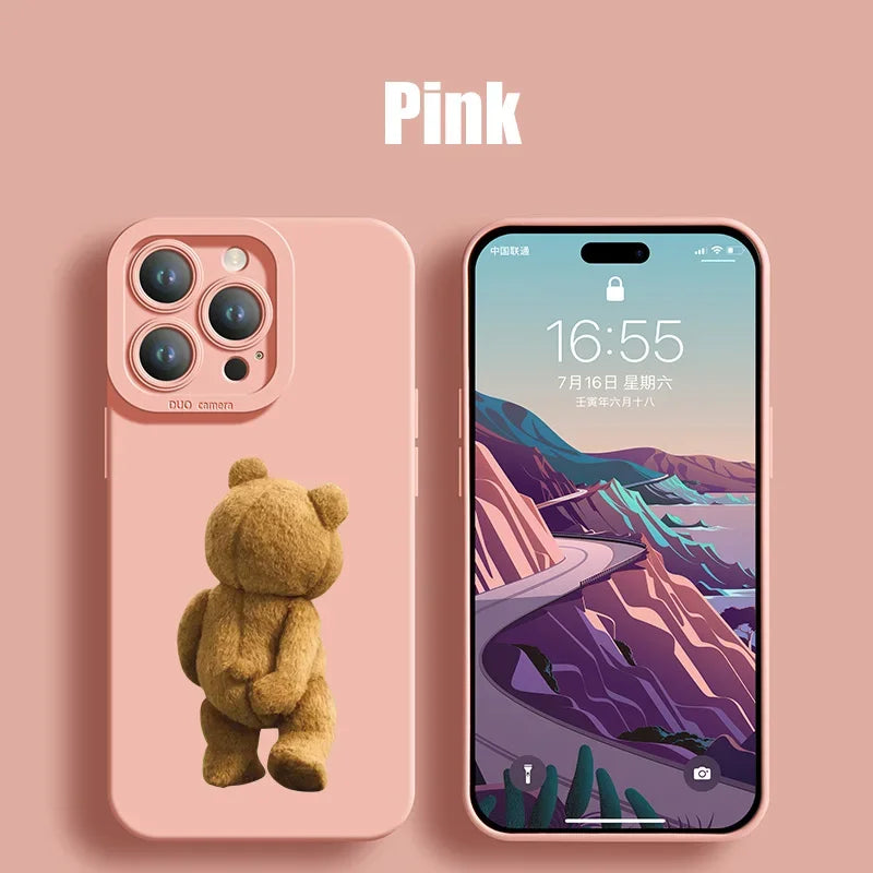 Couple Case Teddy Bear for iPhone Soft Silicone Cover (Black)