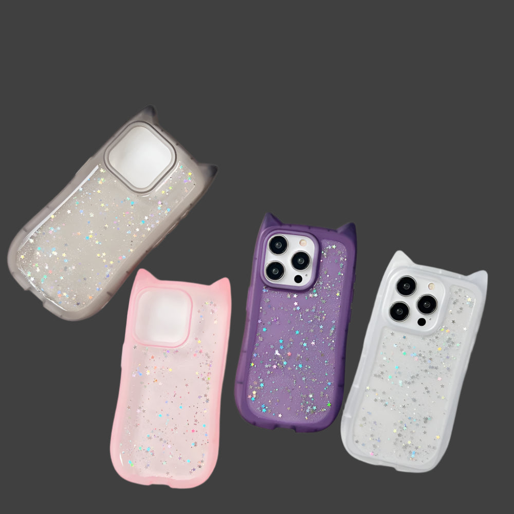 Candy Color Cat Ear Glitter Case for iPhone TPU Cover - Combo 4 Cases (A)