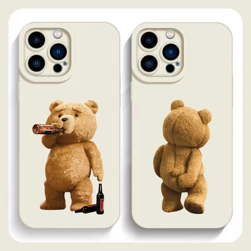 Couple Case Teddy Bear for iPhone Soft Silicone Cover (Black)