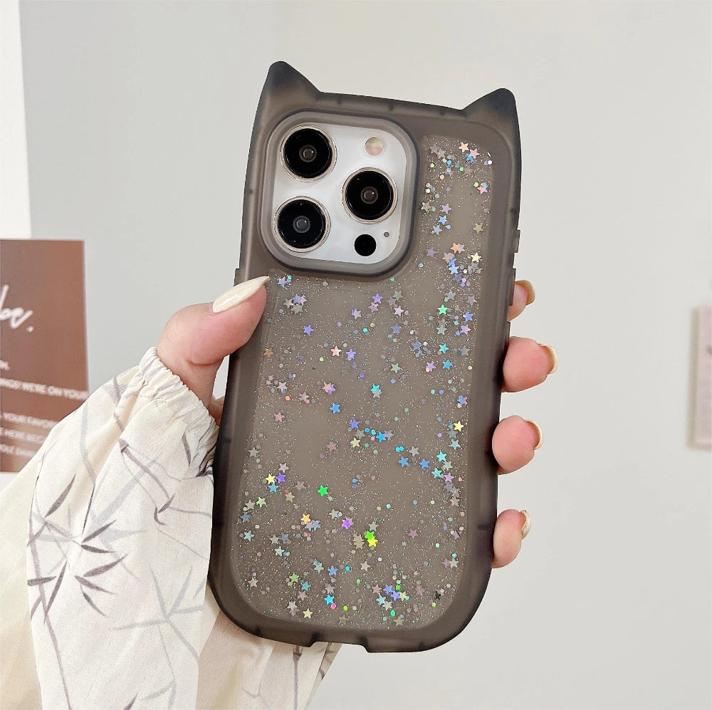 Candy Color Cat Ear Glitter Case for iPhone TPU Cover - Combo 4 Cases (A)