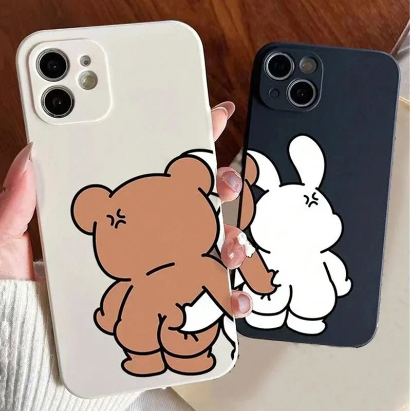 Couple Cartoon Rabbit & Bear Case for iPhone Soft Cover -(A)