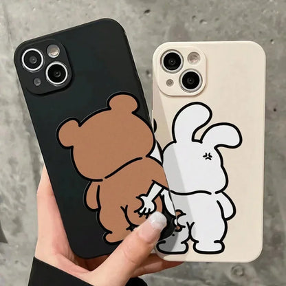 Couple Cartoon Rabbit & Bear Case for iPhone Soft Cover -(A)