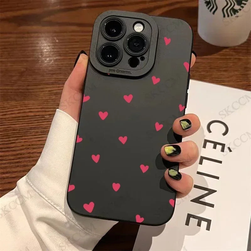 Couple Black Love Heart Case for iPhone Shockproof Silicone - Black (A)