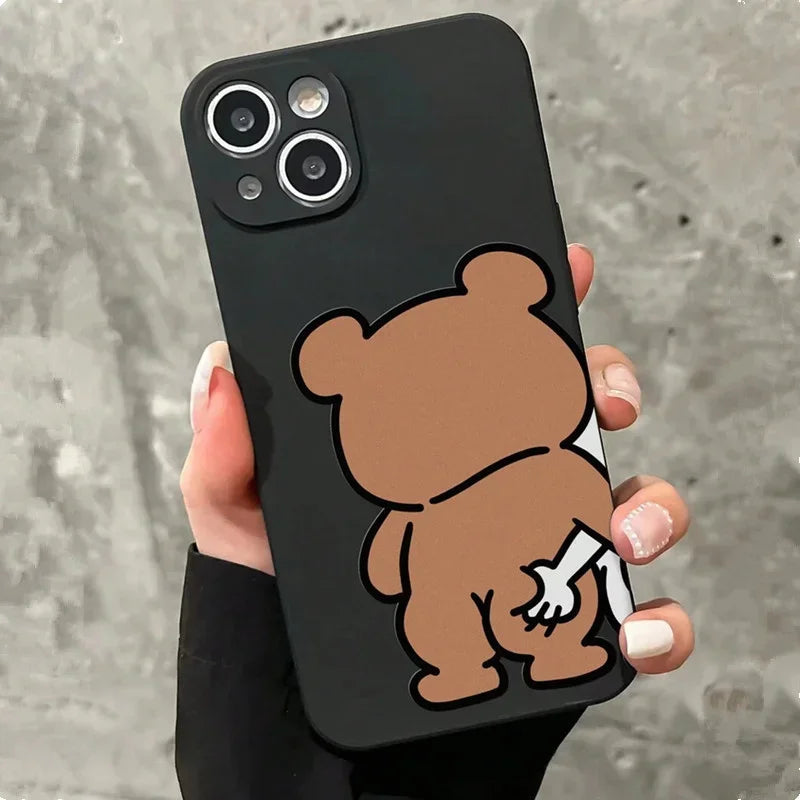 Couple Cartoon Rabbit & Bear Case for iPhone Soft Cover -(A)