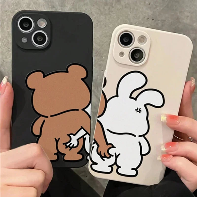 Couple Cartoon Rabbit & Bear Case for iPhone Soft Cover -(A)