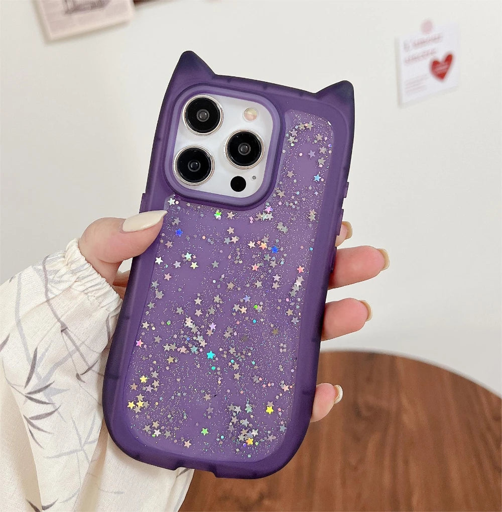 Candy Color Cat Ear Glitter Case for iPhone TPU Cover - Combo 4 Cases (A)