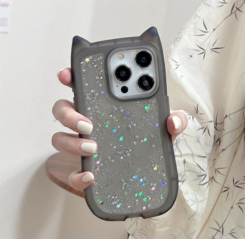 Candy Color Cat Ear Glitter Case for iPhone TPU Cover - Combo 4 Cases (A)