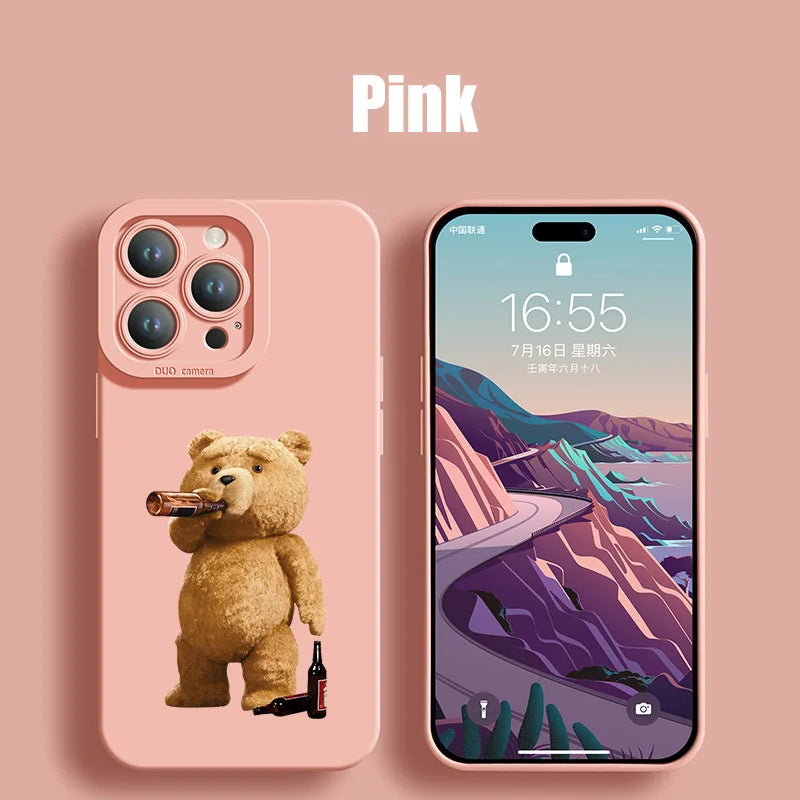 Couple Case Teddy Bear for iPhone Soft Silicone Cover (Black)