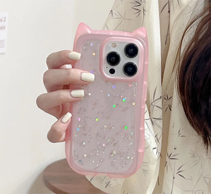 Candy Color Cat Ear Glitter Case for iPhone TPU Cover - Combo 4 Cases (A)