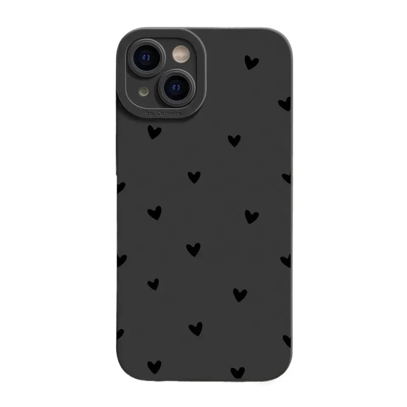 Couple Black Love Heart Case for iPhone Shockproof Silicone - Black (A)