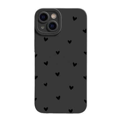 Couple Black Love Heart Case for iPhone Shockproof Silicone - Black (A)