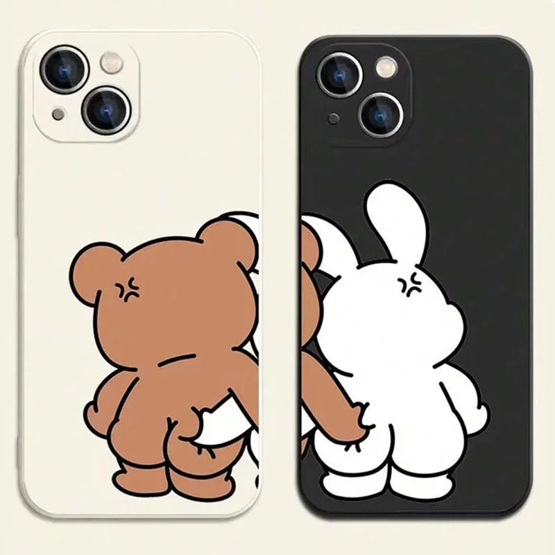 Couple Cartoon Rabbit & Bear Case for iPhone Soft Cover -(A)