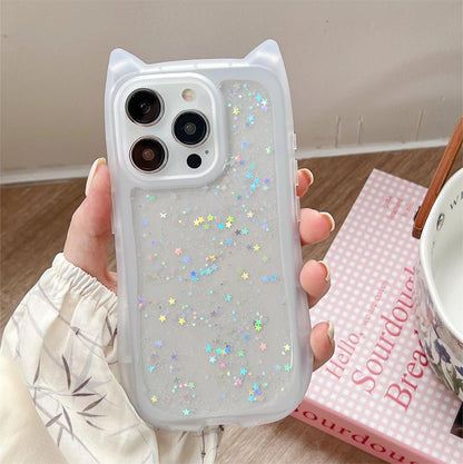 Candy Color Cat Ear Glitter Case for iPhone TPU Cover - Combo 4 Cases (A)