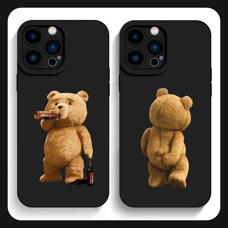 Couple Case Teddy Bear for iPhone Soft Silicone Cover (Black)