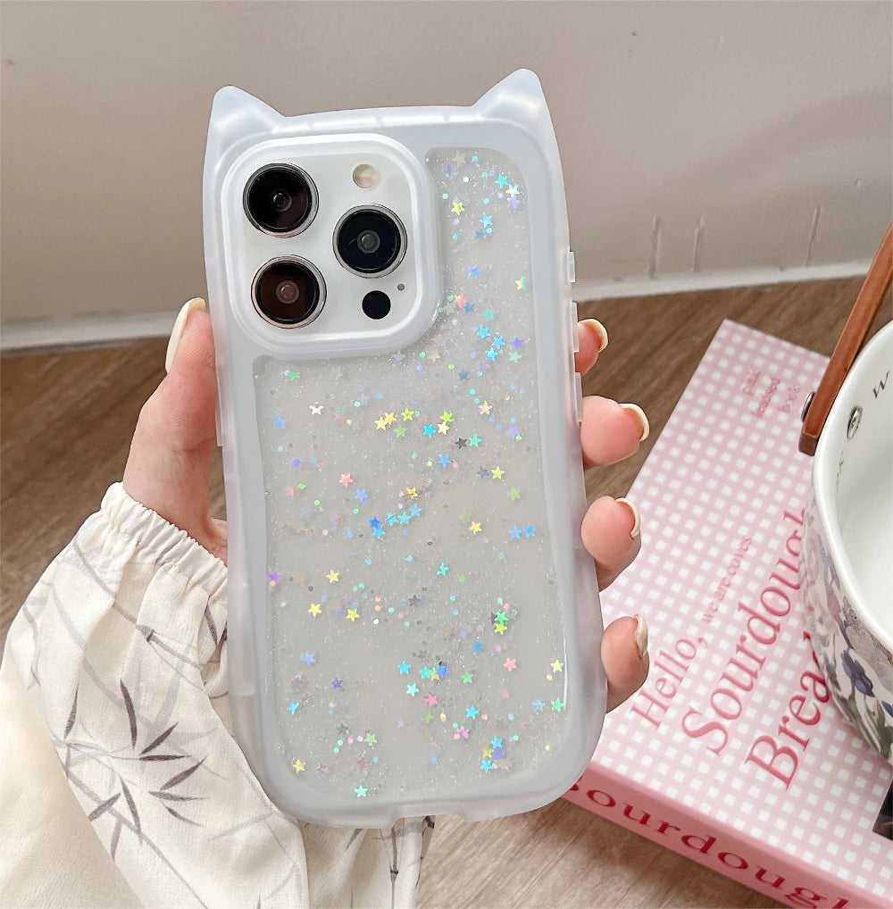 Candy Color Cat Ear Glitter Case for iPhone TPU Cover - Combo 4 Cases (A)