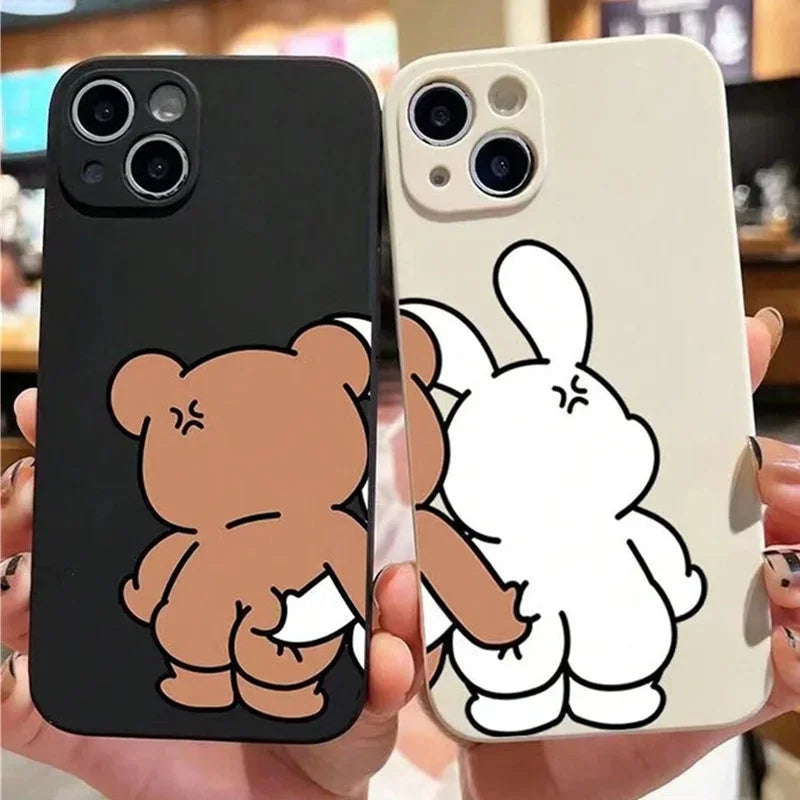 Couple Cartoon Rabbit & Bear Case for iPhone Soft Cover -(A)