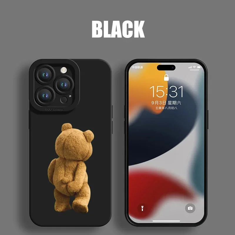 Couple Case Teddy Bear for iPhone Soft Silicone Cover (Black)