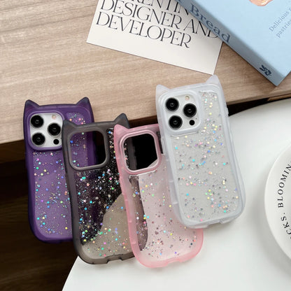 Candy Color Cat Ear Glitter Case for iPhone TPU Cover - Combo 4 Cases (A)