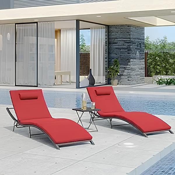 Chaise Lounge Outdoor Set with Table Adjustable Backrest