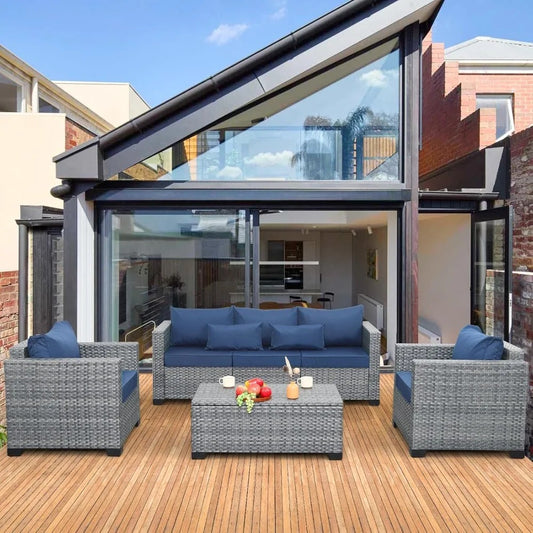 4 Piece Outdoor Furniture Set with PE Rattan Sofa and Storage Table