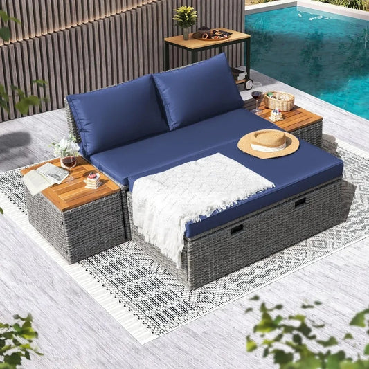 Wicker Outdoor Daybed with Storage and Side Tables