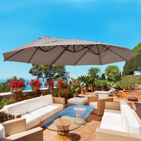 14ft Patio Umbrella with Crank Handle and Double Canopy Shade