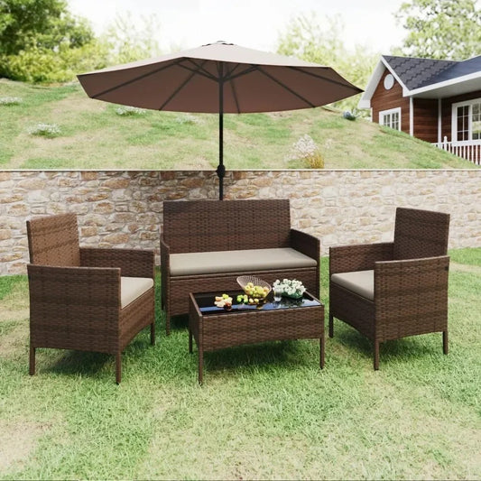 4 Piece Outdoor Rattan Furniture Set for Patio and Lawn