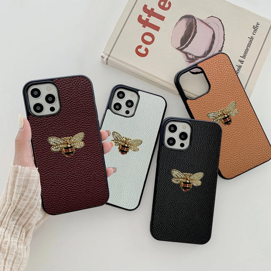 Luxury Diamond Bee iPhone Case PU Leather Shockproof Cover