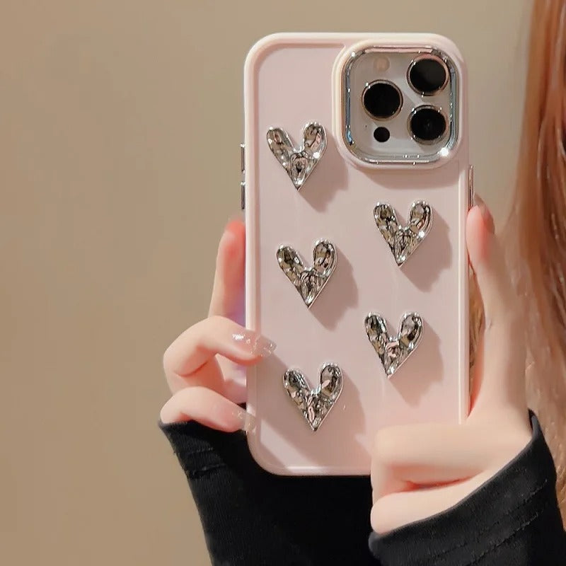 Luxury Plating Love Heart iPhone Case - Shockproof Bumper (A)