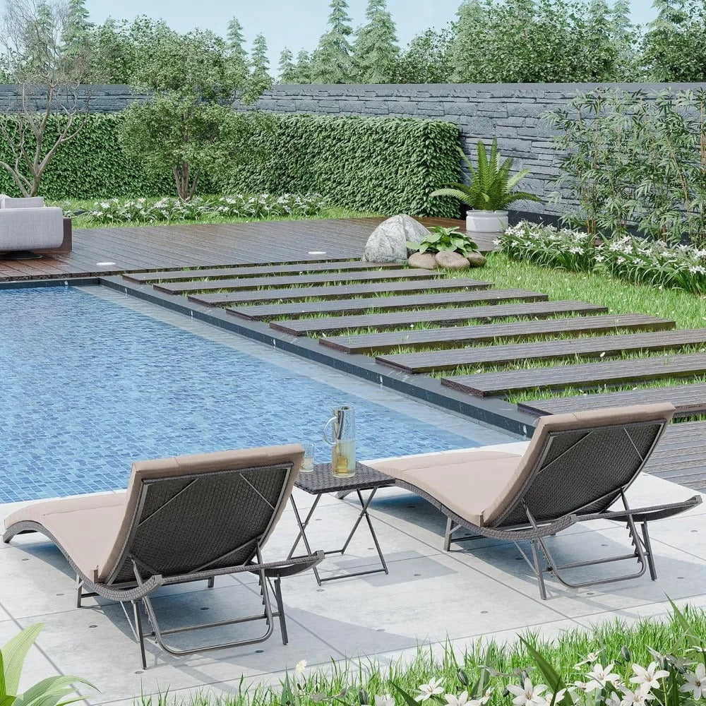 Chaise Lounge Outdoor Set with Table Adjustable Backrest