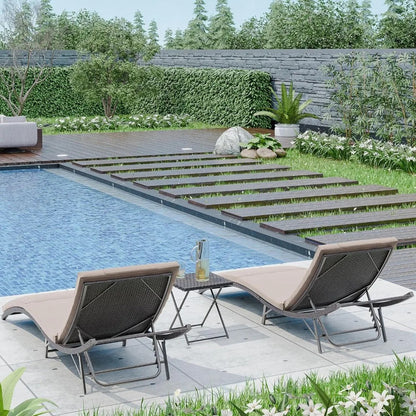 Chaise Lounge Outdoor Set with Table Adjustable Backrest